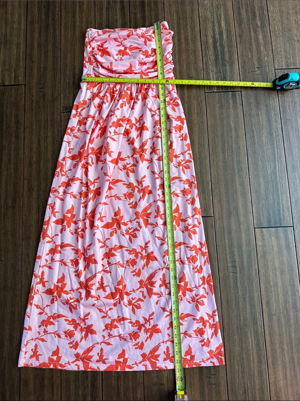 Grace Karin Pink Strapless Maxi Dress with Orange Floral Print
